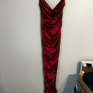 Pretty Garbage Brown Dress with Pink Floral Design Body Con